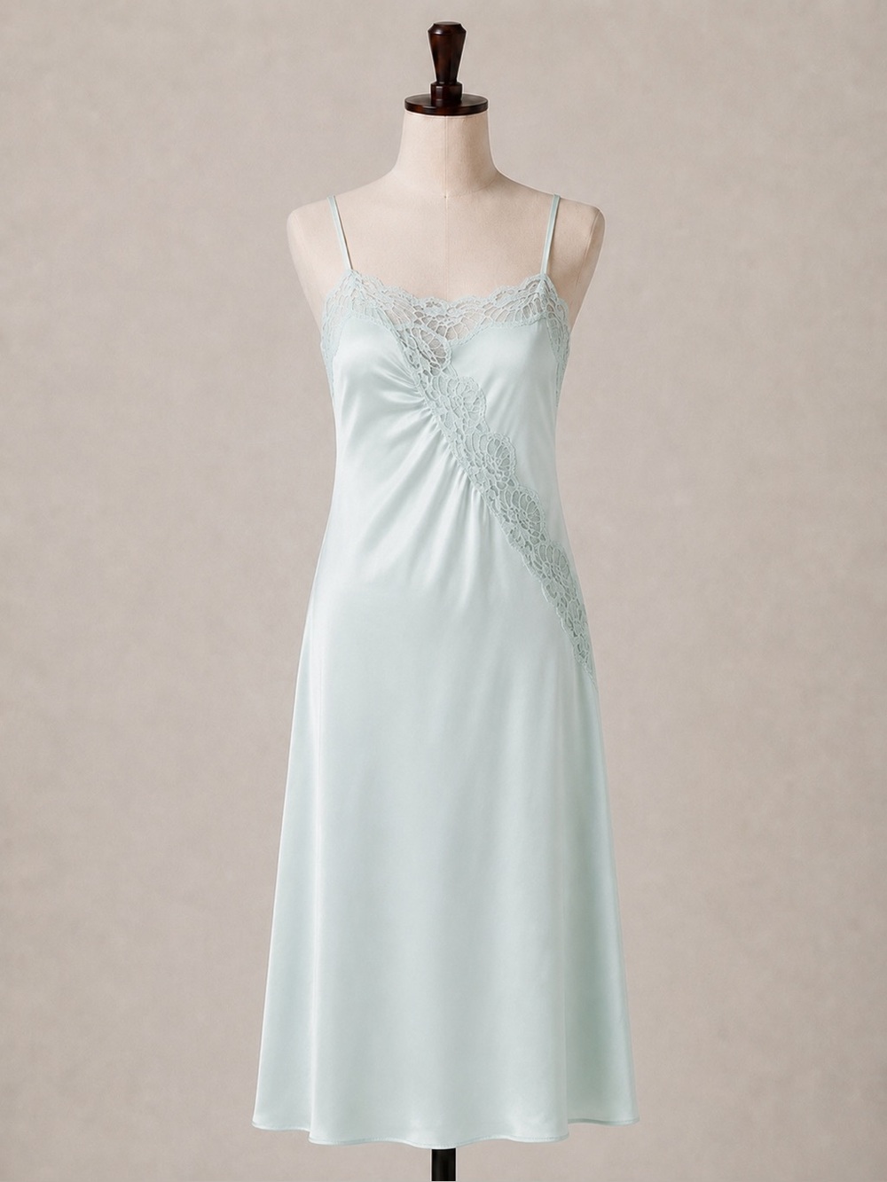 Vintage 70s Formfit Rogers Ralph Montenero Lace Slip Dress Ice Blue